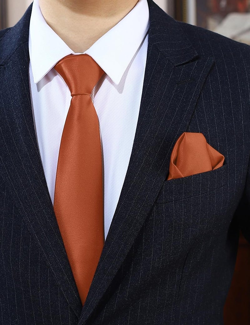 pensee Men's Tie Set Solid Pure Color 3.15" (8CM) Classic Formal Plain Necktie and Pocket Square Set For Men - Image 2